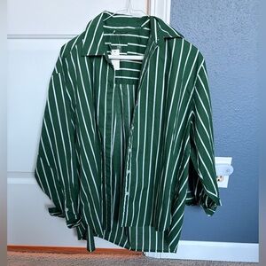 Aerie Forest Green Striped Women’s Oversized Shirt